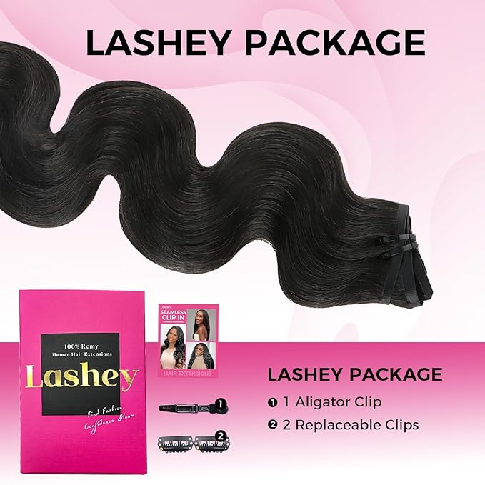 Lashey Seamless Clip in Hair Extensions Human Hair 120g 7pcs Body Wave 20 Inch Natural Black Thick Remy Human Clip in Hair Extensions with Full End