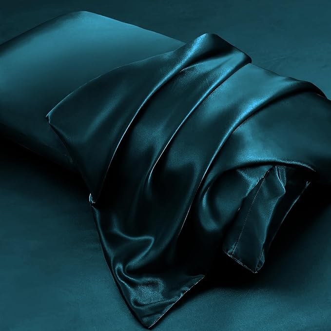 Aormenzy Satin Body Pillow Cover Set of 2, 20x54 Inches Dark Teal Case for Adults, Silky Soft & Cooling Pillowcase With Envelope Closure