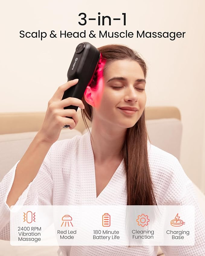 NAPRE Electric Scalp Massager,Head & Hair Massager Scalp Stress Relax,Cordless Handheld Muscle Massager with Horizontal Vibration-5 Speed 2400 RPM for Face,Neck,Shoulder & Body,Includes Charging Dock