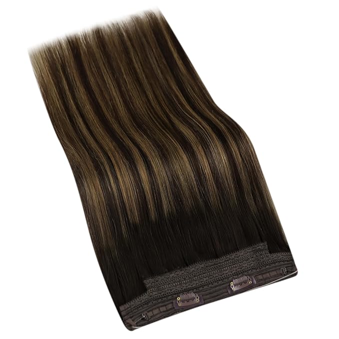 YoungSee Wire Hair Extensions Real Human Hair Dark Brown Secret Wire Human Hair Extensions Balayage Darkest Brown with Medium Brown Human Hair Headband Extensions for Natural Look 80G 14Inch