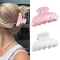 2 PCS Chic Resin Hair Claw Clips, Medium Sector Hair Barrettes for Thin Hair Half-Styles, Fashionable Non-Slip Hair Jaw Clamps, Pink and White