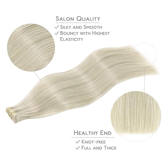 WENNALIFE Tape in Hair Extensions Human Hair, 20pcs 50g 20 inch Ash Blonde Highlighted Platinum Blonde Remy Hair Extensions Straight Human Hair Tape in Extensions Skin Weft Tape Extensions Human Hair