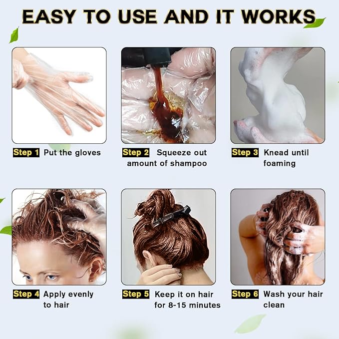 IIIMEIDU Hair Dye Shampoo 3 in 1 for Gray, Black Hair, Herbal Ingredients for Women Men, Grey Coverage 500ml (Chestnut)