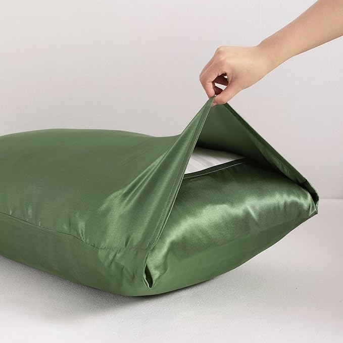 NTBAY 2 Pack Satin King Pillowcases for Hair and Skin, Luxurious and Silky Pillow Cases with Envelope Closure, 20x36 Inches, Olive Green