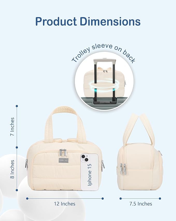 TOPDesign Travel Toiletry Bag for Women, Puffer Large Toiletry Bag, Lightweight Cosmetic Makeup Organizer with Handle for Traveling, Accessories, Essentials, Toiletries (Beige)