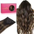 WENNALIFE Clip in Human Hair Extensions, 16 Inch 120g 7pcs Natural Black to Chestnut Brown Balayage Hair Extensions Clip In Human Hair Remy Clip in Hair Extensions Real Human Hair Double Weft