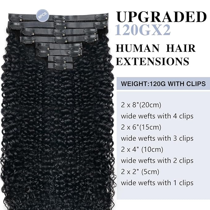 Curly Clip in Hair Extensions Real Human Hair 2 Pack 240g Seamless Clip in Hair Extensions for Women Full Max with 16Pcs PU Skin Weft 22inch Natural Black