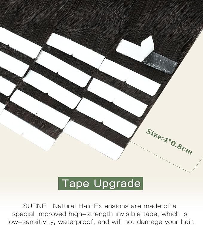 SURNEL Injection Tape in Hair Extensions 22 Inch Darkest Brown Injected Invisible Human Hair Tape in Extensions 20 Pcs 50g(#2,22)