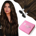 YoungSee U Tip Hair Extensions Darkest Brown Balayage 18IN Utip Hair Extensions Human Hair Ombre Darkest Brown with Medium Browns Fusion Hair Extension K Tips Hair Extension Real Human Hair 50G 50s
