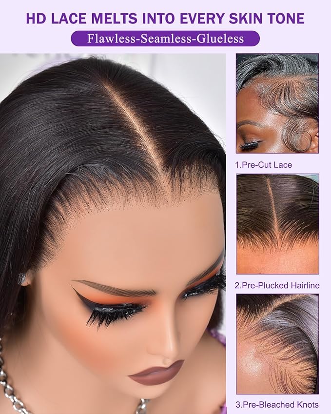 9x6 SKINLIKE Real HD Lace Closure Wig, Straight 180% Density 0.10mm Ultra-thin Swiss Lace Pre-plucked Bleached Small Knots With Baby Hair Glueless Wigs Human Hair 18 Inch