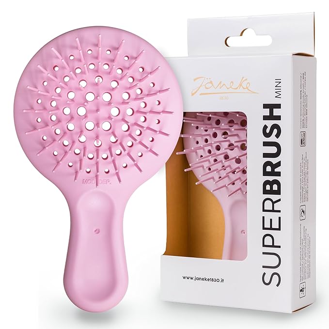 Janeke Mini Superbrush – Kids Hair Brush & Small Hair Brush for Detangling – Gentle Anti-Static Bristles – Vented Brush for Wet or Dry Hair – Great for Curly, Thick, Fine, and Wavy Hair (Light Pink)