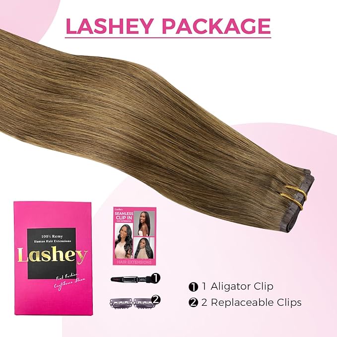 Lashey Seamless Clip in Hair Extensions Real Human Hair Medium Brown 4pcs 46g Invisi Edge 18 Inch Straight Hair Extension Clip ins