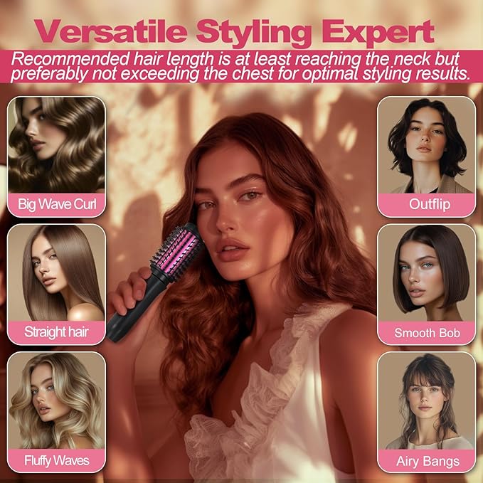 Youbella Cordless Hair Curling Iron Brush, Mini Travel Hot Straightener Comb, 3-in-1 Portable Wave Curling Wand, 1.5″ Ionic Heated Brush, USB Rechargeable Hair Curler, Black – No Automatic Rotation