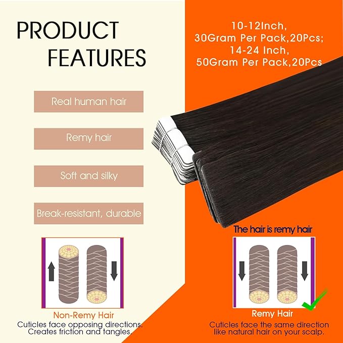 Full Shine Injection Tape in Hair Extensions Color 2 Dark Brown Tape in Extensions Human Hair Remy Seamless Skin Weft Injected Extension for Women 14Inch 40Gram Natural Straight 20Pcs