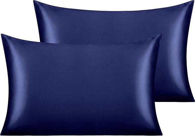 NTBAY 2 Pack Satin Queen Pillowcases for Hair and Skin, Luxurious and Silky Pillow Cases with Envelope Closure, 20x30 Inches, Navy Blue