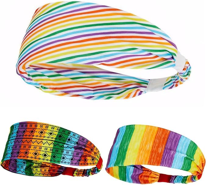 Rainbow Headband for Women Non Slip Elastic Sweat Hairbands Fashion Sports Hair Bands Soft Cloth Fabric Stretchy Headband for Running Workout Yoga