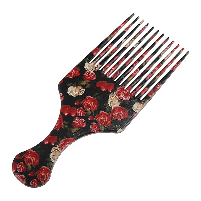 VOCOSTE Wide Tooth Afro Hair Pick Comb, Hair Styling Tool for Men Plastic Flower Pattern, 7.5 Inch