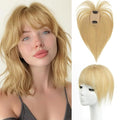 Hair Toppers for Women Real Human Hair (Dark Blonde#27)-360°3D 10inch Topper with Bangs for Thinning Hair, Clip-in Bangs with Upgraded Silk Base, Perfect for Daily Wear