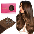 WENNALIFE Clip in Hair Extensions Real Human Hair, 24 Inch 140g 7pcs Remy Hair, Chocolate Brown Straight Natural Extensiones De Cabello Humano Con Clip Ins