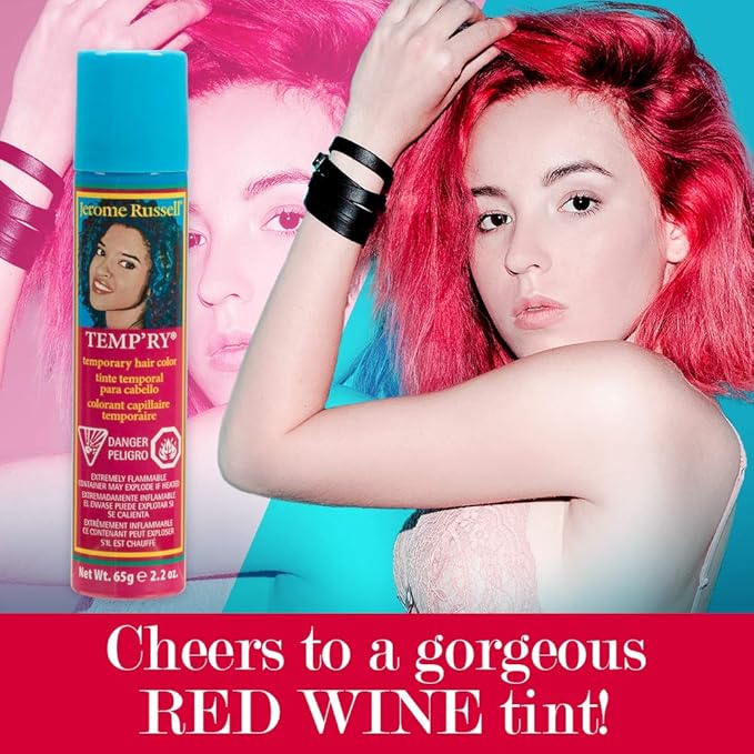Jerome Russell Spray-On Temporary Vivid Hair Color - Red Wine Intense, Fast-Drying, Non-Sticky, Travel Size Hair Dye, 2.2 oz