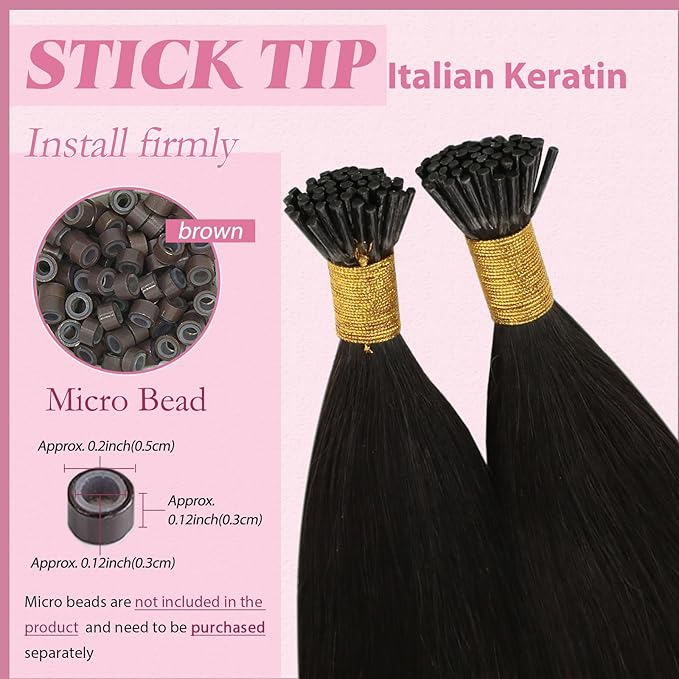 YoungSee I Tip Hair Extensions Human Hair Dark Brown 16 Inch Itips Hair Extensions Brown 80s 50g Invisible Tip Hair Extension Real Human Hair for Women Keratin Tip Extension