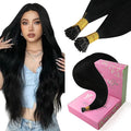 YoungSee 26 Inch I Tip Hair Extensions Human Hair Black Itip Extensions Black I Tip Hair Extension Real Human Hair Jet Black 50s 50g