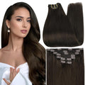 Full Shine Clip in Hair Extensions Human Hair Clip in Extensions Triple Weft Brazilian Hair Clip ins Dark Brown Hair Extensions Real Human Hair Clip ins Full Head 7 Pcs 18 Inch 120 G