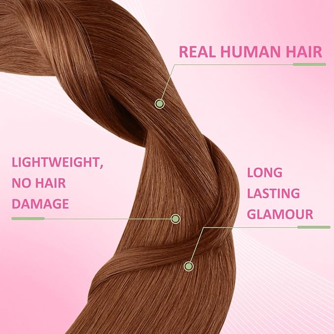YoungSee Tape in Hair Extensions Human Hair Copper Human Hair Tape in Extensions Copper Tape-in Human Hair Extension 16Inch Short Tape-ins Hair Extension 20Pcs 50G