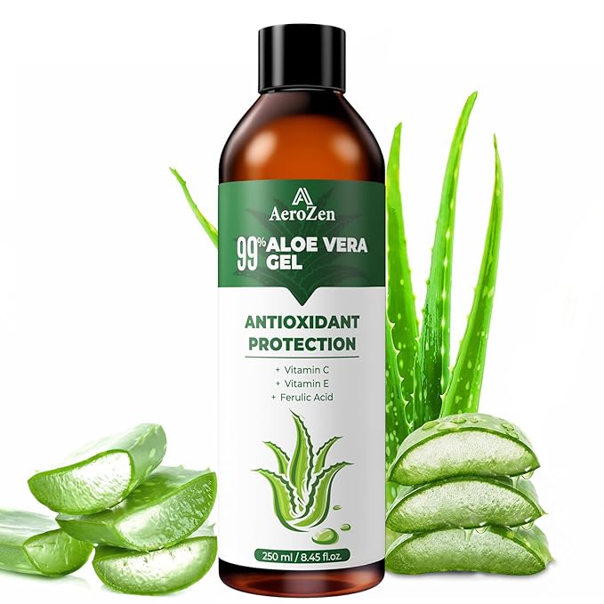 Aero Zen 99% Natural Aloe Vera Gel | Daily Hydration & After-Sun Relief | Lightweight Alcohol-Free Formula, Deeply and Quickly Soothes Skin, Suitable for Face/Body/Hair - 8.45 fl oz