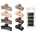 Hair Clips Set | 8 Matte Non-Slip Claw Clips (4.3"/3.5") + 60Pcs 2" Black Bobby Pins | All-in-One Set for Thick/Thin Hair | Secure Hold for All Hair Types, Neutral Colors