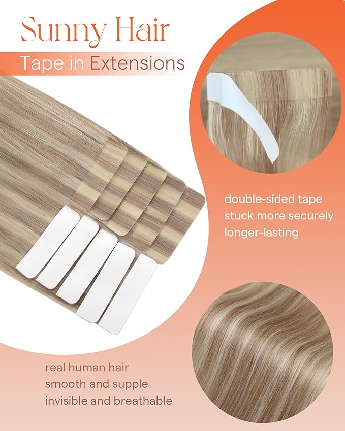 Sunny Hair Blonde Tape in Hair Extensions Human Hair Remy Hair Extensions Real Human Hair Tape in 12inch Human Hair Extensions Tape in 10Pcs 20g