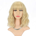 FAELBATY Blonde Wig With Bangs Short Wavy Bob Shoulder Length Synthetic Cosplay Wig for women Costume Wigs (12" Mix Blonde Color 6186)