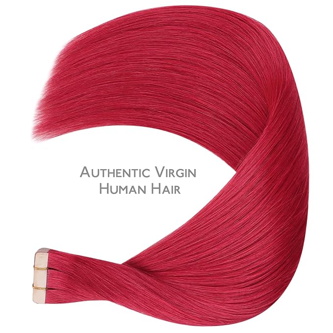 WENNALIFE Tape in Hair Extensions Human Hair, 20pcs 50g 16 inch Red Remy Hair Extensions for Women Tape Ins Straight Extensiones De Cabello Humano Skin Weft