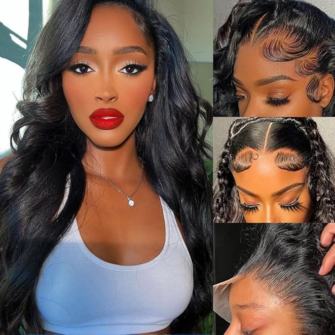13x6 Body Wave Lace Front Wigs Human Hair Pre Plucked 200 Density HD Transparent Lace Frontal Wigs Human Hair for Women 9A Glueless Wigs Human Hair with Baby Hair 20Inch