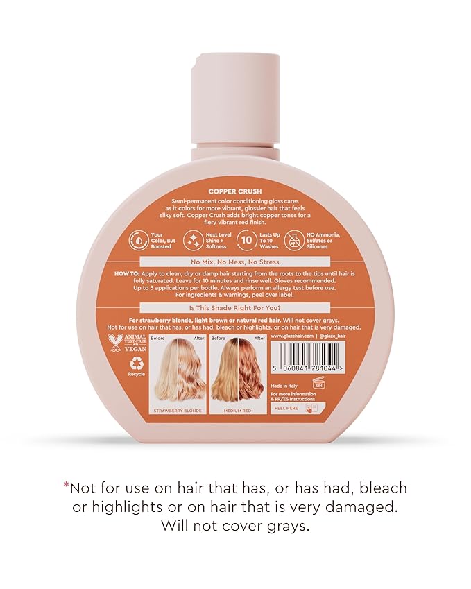 Glaze Supergloss Color Conditioning Gloss With Dispensing Pump – Hydrating Semi-Permanent Color Hair Gloss & Shine Boost – Vegan, Cruelty-Free – 6.4 fl oz - Copper Crush - Bright Copper