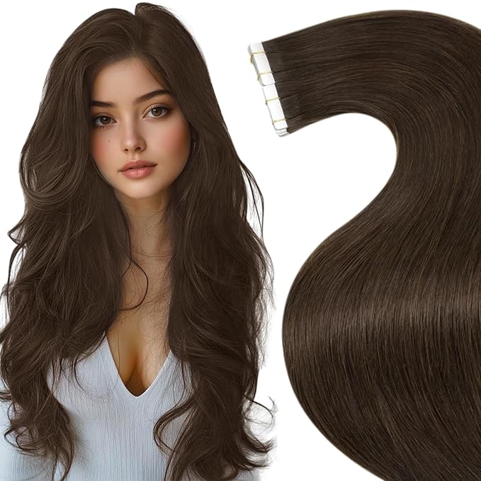 LaaVoo Tape in Hair Extensions Human Hair Brown Hair Extensions Tape in Real Human Hair Invisible Tape ins Extensions Silky Straight Hair 16inch 20pcs 40 Grams