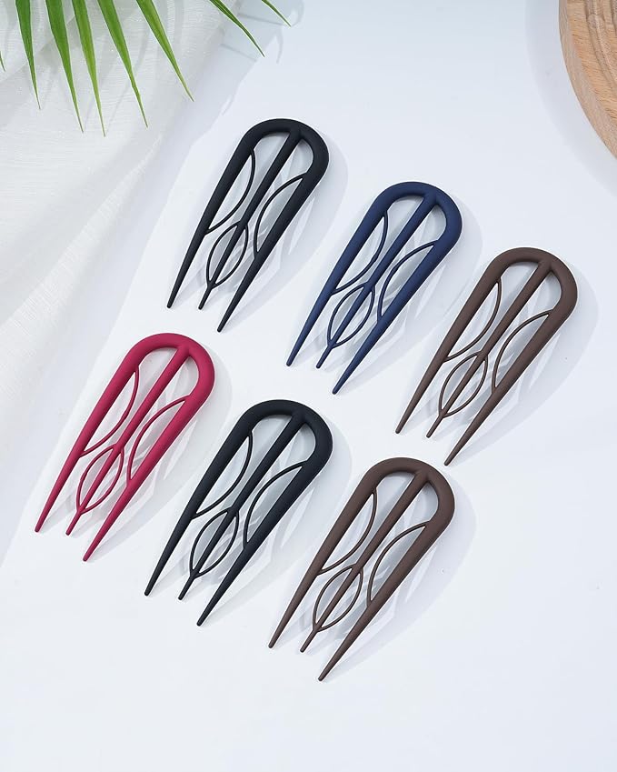 French Hair Pin for Women - U-Shaped Hair Fork for Updos, Chignons & French Twists, Durable Acrylic, Secure & Elegant Styling for All Hair Types (Dark Colors (Matte))