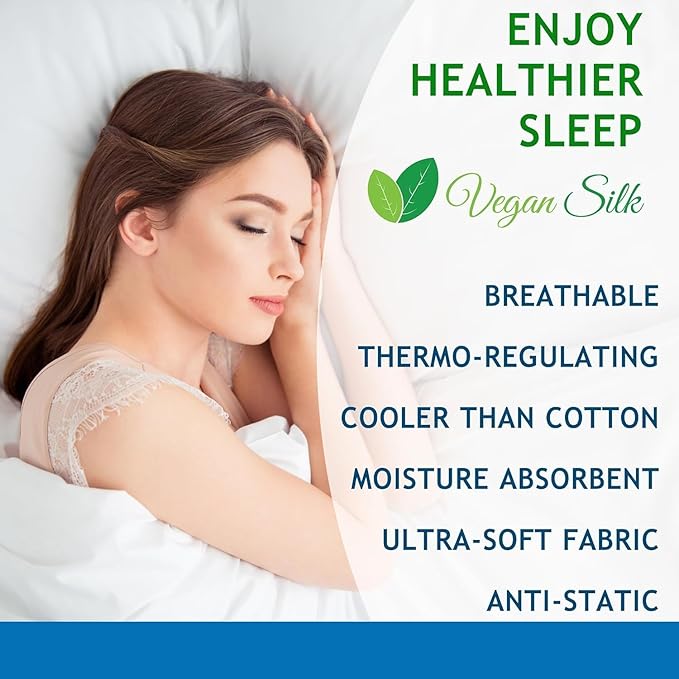 Pillow Cases - 100% Viscose Derived from Bamboo - Cooling Pillowcase - King Size, White, Set of 2 Zippered - for Hot Sleepers - Soft Pillow Covers - by Vegan Silk