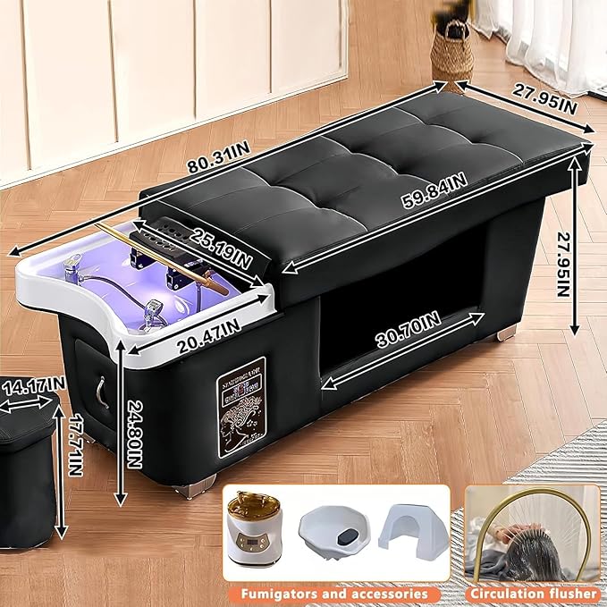 Professional Beauty Salon Shampoo Bed Head Spa Equipment with Water Circulation,Steamer,Shampoo Chair Luxury Head Care SPA Shampoo Bed (Black)