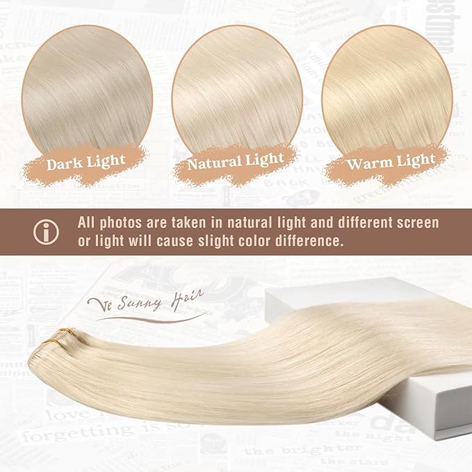 Ve Sunny Clip in Human Hair Extensions Soft Human Hair Clip in Extensions Platinum Blonde Clip in Hair Extensions Short Straight Hair Extensions Clip ins White Color 5pcs 80g 12inch