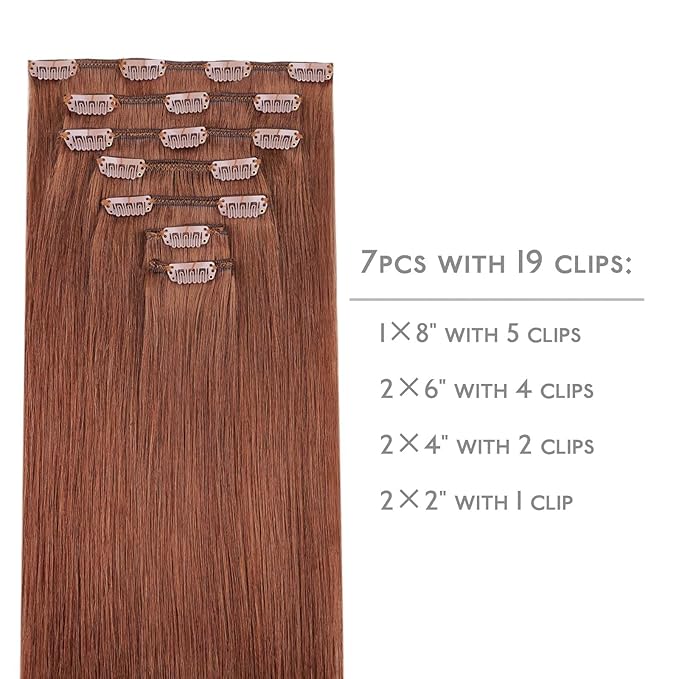WENNALIFE Clip in Hair Extensions Real Human Hair, 20 Inch 120g 7pcs Clip in Hair Extensions Real Human Hair, Dark Auburn Copper Human Hair Clip in Extensions Remy Human Hair Extensions Clip Ins