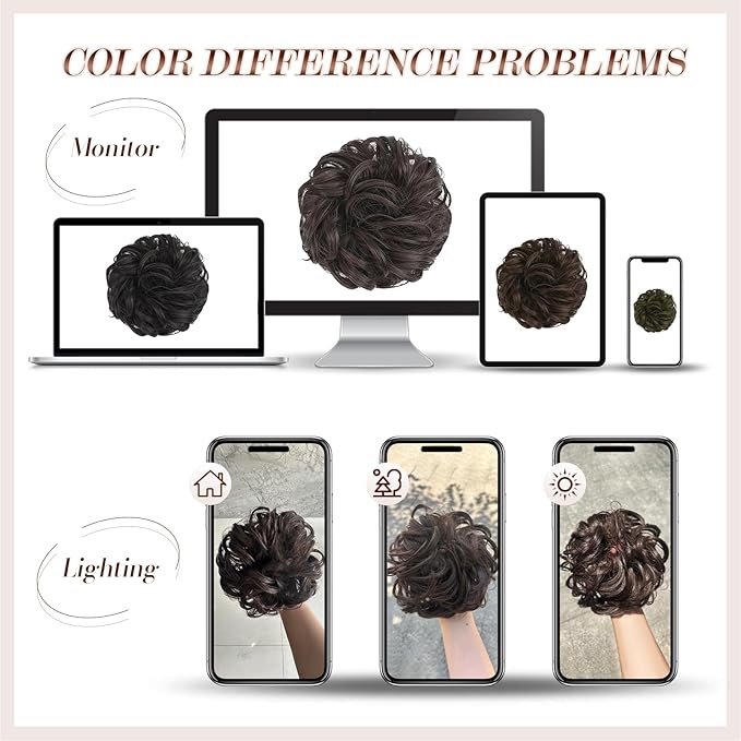 FESHFEN Messy Bun Hair Piece - Elastic Wavy Curly Hair Bun Scrunchies Extensions Synthetic Chignon Hairpieces for Women Girls, Dark Brown & Light Auburn Mixed 1.5 oz