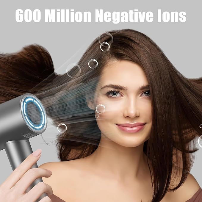 slopehill 110,000 RPM Professional Hair Dryer - 0.8lb Ultra-Lightweight, 2 Billion Ion Technology for 98% Frizz Reduction, AI Smart-Temp Control, Magnetic Attachments for All Hair Types (Dark Grey)