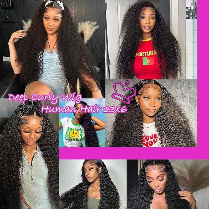 Deep Wave Lace Front Wigs Human Hair 13X6 HD Lace Frontal Wigs for Black Women Wet and Wavy Deep Curly Wig Human Hair Glueless Wigs Human Hair Pre Plucled 24Inch