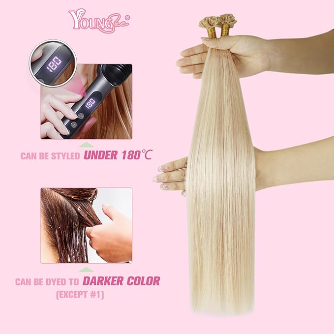 YoungSee K Tips Hair Extensions Human Hair Blonde 22inch Keratin Tip Extensions Ash Blonde Highlight Blonde K Tip Hair Extensions Remy Hot Fusion Keratin Hair Extensions for Volume 50g #18/613