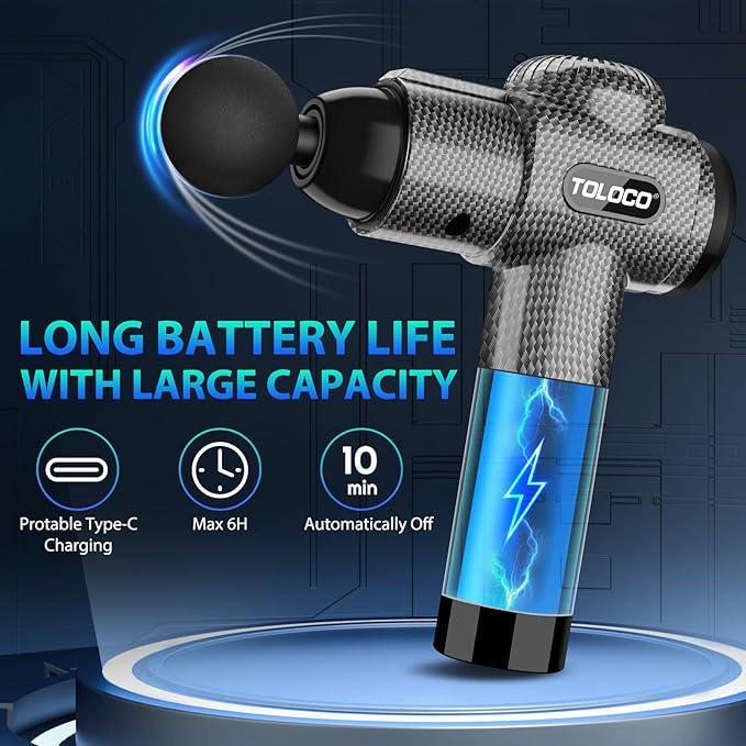 TOLOCO Massage Gun, Deep Tissue Back Massage for Athletes for Pain Relief, Percussion Massager with 10 Massages Heads & Silent Brushless Motor, Christmas Gifts for Women, Men, Carbon