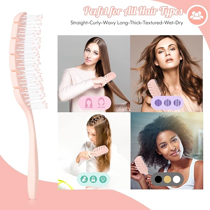 Hair Brush,Curved Vented Paddle Detangle Brush for Faster Blow Drying,Soft Flexible Bristles Glide Thru Tangles with Ease, Detangling Styling Hair Brushes for Women Curly Thick Wet Hair