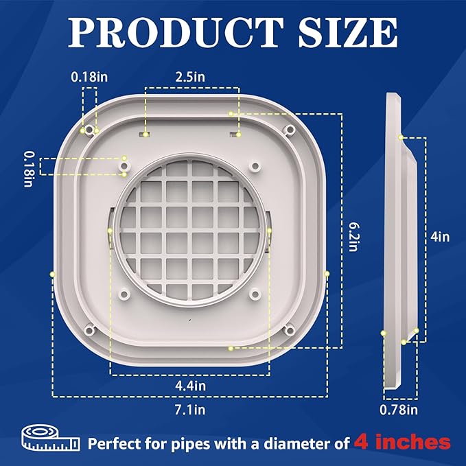 Dryer Vent Cover Outside 4 inch, Magnetic Door Design, Durable Airflow Vent with Lint Trap Screen, Thickened Material, 7 inch x 7 inch Size, Beige