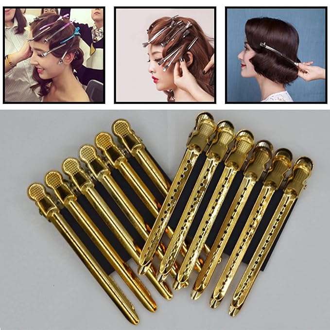 12 Pcs Metal Duckbill Hair Clips for Hair Sectioning Alligator Hair Clips for Styling Dividing Duck Bill Clips with Anti-Slip Holes Salon Barber Styling Tools