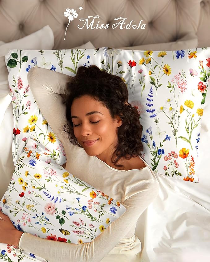 2 Pack Mulberry Silk Pillowcase for Hair and Skin - Queen Size 20 x 30 Inches with Hidden Zipper New Retro Flower 19 Momme Soft Sleeping Silk Pillow Case for Women, Moms